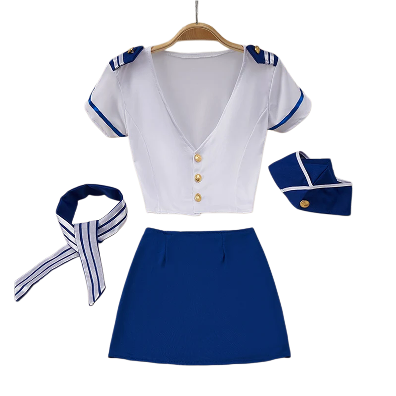 Garter Belt Set - Women's Sexy Flight Attendant Uniform Set