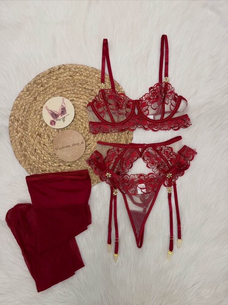 Women's Burgundy Lace Lingerie - огляд і ціна Garter Belt Set