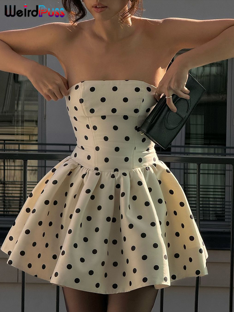 Weird Puss Dots Print Dress Wo - огляд і ціна Strapless Bra Backless