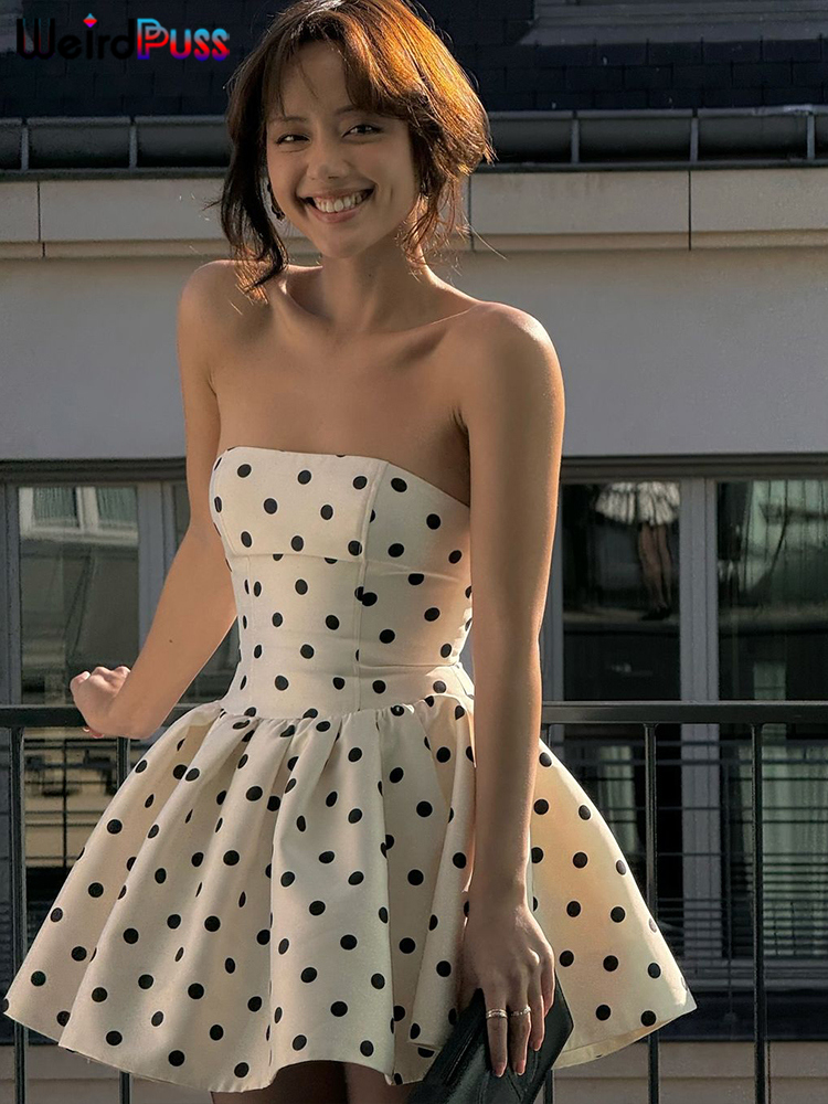Weird Puss Dots Print Dress Wo - огляд і ціна Strapless Bra Backless